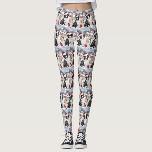 Border Collie Dog Winter Wunderland Weihnachtsfreu Leggings (Vorderseite)