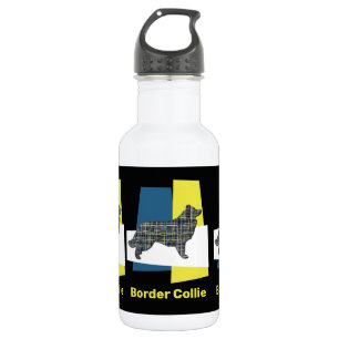 Border Collie Dog Yellow & Blue Triangle Grid Edelstahlflasche