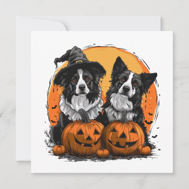 Border Collie Dogs Halloween Kürbislaternen Einladung (Vorderseite)