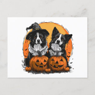 Border Collie Dogs Halloween Kürbislaternen Postkarte