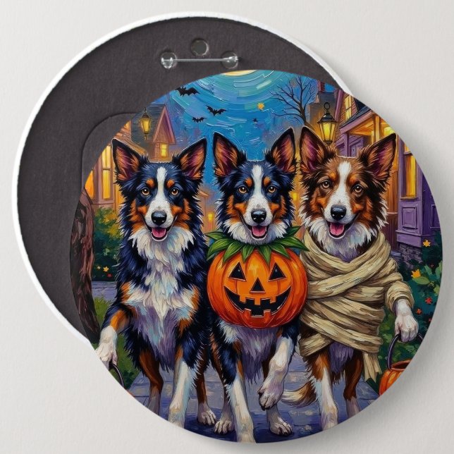 Border Collie Dogs Trick-or-Treating zu Halloween Button (Vorne & Hinten)