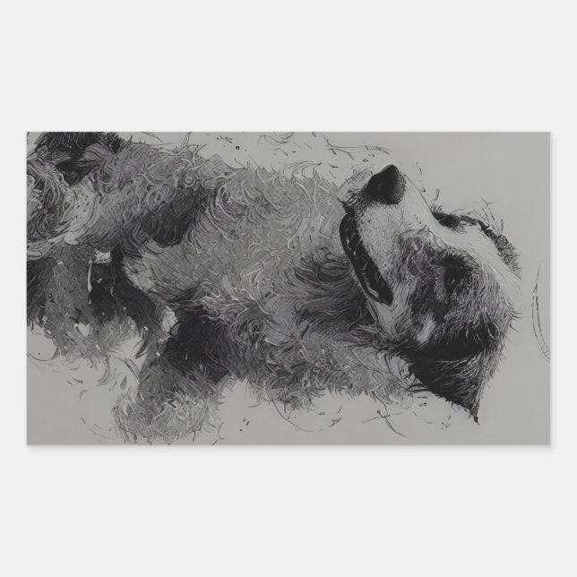 border collie drawing second rechteckiger aufkleber (Vorderseite)