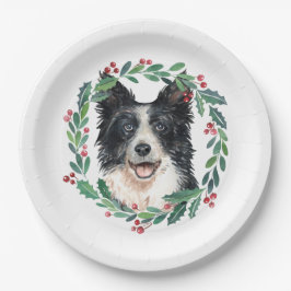 Border Collie Elegant Dog Weihnachtszeitung Pappteller