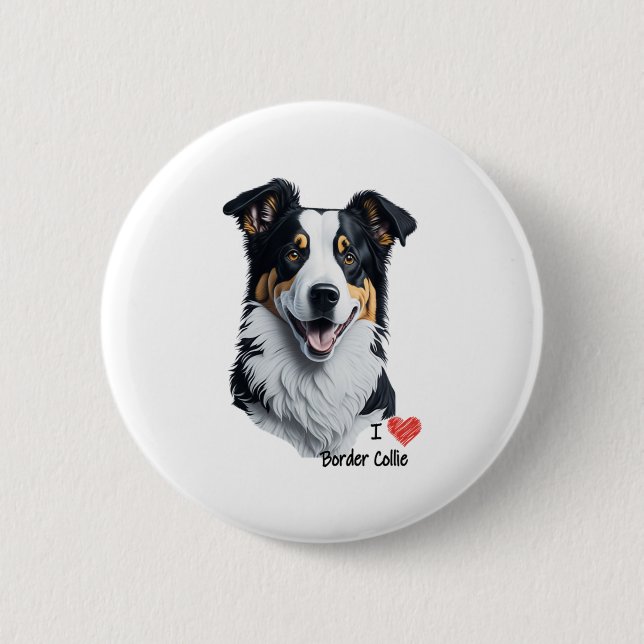 Border Collie face (mit I Liebe Text) Button (Vorderseite)