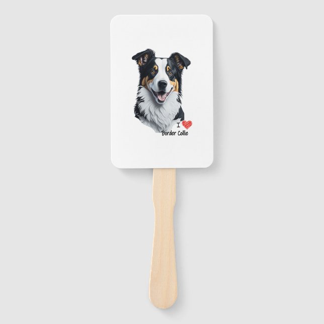 Border Collie face (mit I Liebe Text) Fächer (Vorderseite)