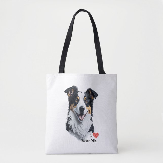 Border Collie face (mit I Liebe Text) Tasche (Vorderseite)
