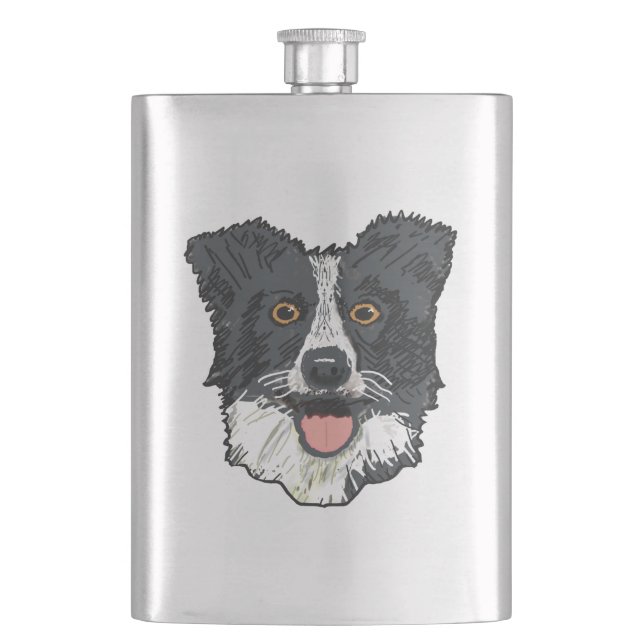 Border Collie Flachmann (Vorderseite)