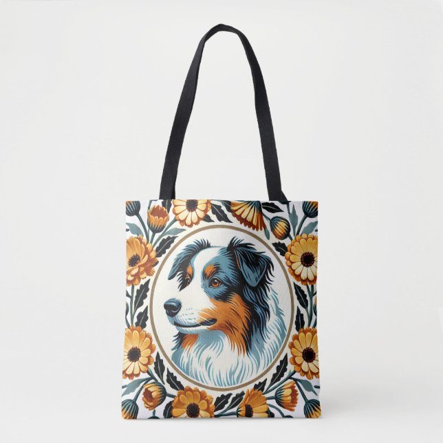 Border Collie Flower Garden Tasche (Vorderseite)