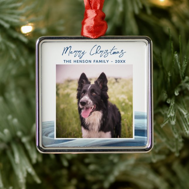 Border Collie Foto Winterschnee Frohe Weihnachten Ornament Aus Metall (Baum)