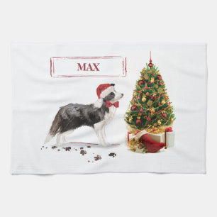 Border Collie Funny Christmas Dog mit Baum Geschirrtuch
