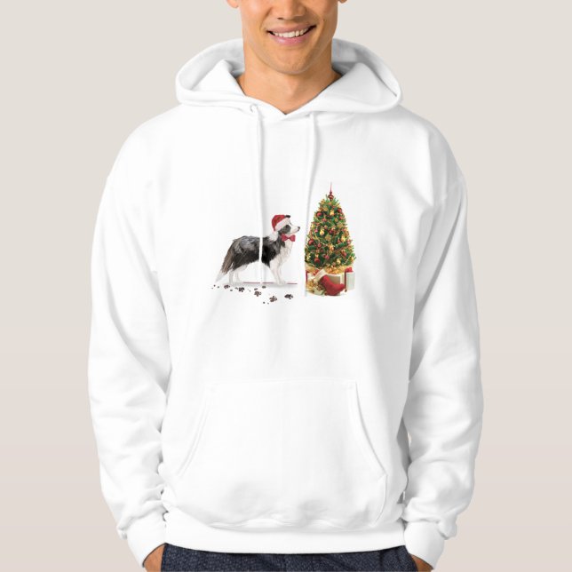 Border Collie Funny Christmas Dog mit Baum Hoodie (Vorderseite)