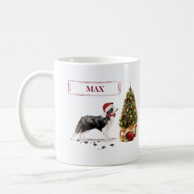 Border Collie Funny Christmas Dog mit Baum Kaffeetasse (Links)