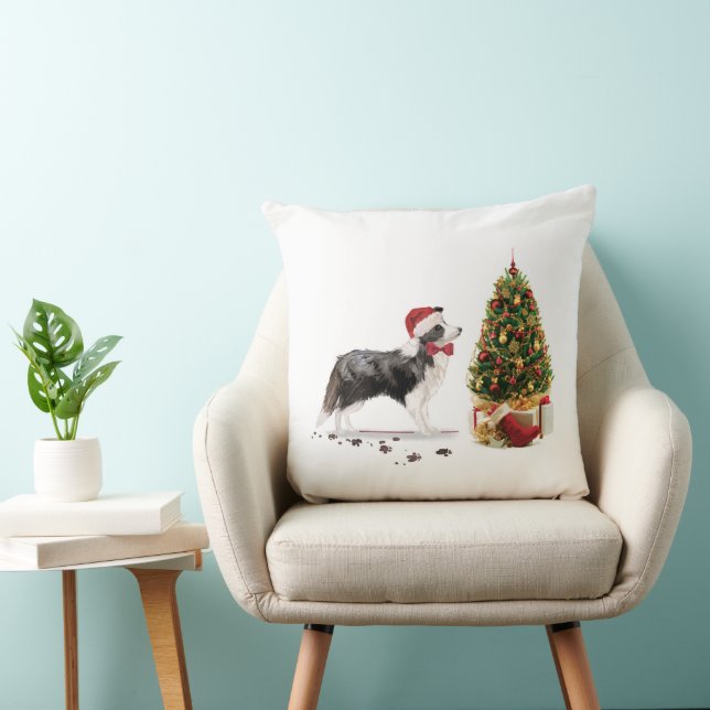 Border Collie Funny Christmas Dog mit Baum Kissen (Stuhl )