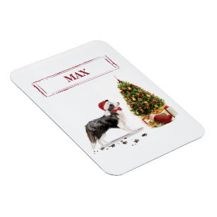 Border Collie Funny Christmas Dog mit Baum Magnet