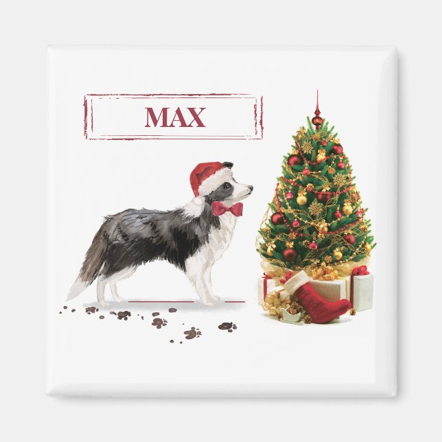 Border Collie Funny Christmas Dog mit Baum Magnet (Vorne)