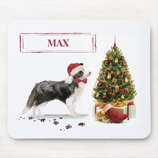 Border Collie Funny Christmas Dog mit Baum Mousepad (Vorne)