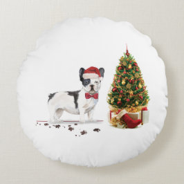 Border Collie Funny Christmas Dog mit Baum Rundes Kissen