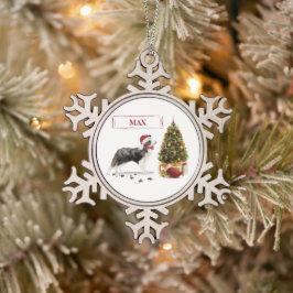 Border Collie Funny Christmas Dog mit Baum Schneeflocken Zinn-Ornament