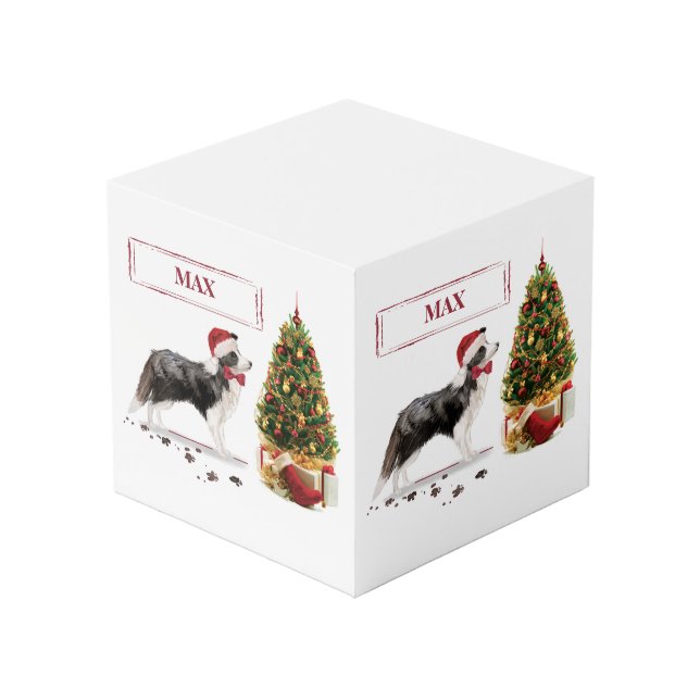 Border Collie Funny Christmas Dog mit Baum Würfel (Rückseite Schrägansicht)