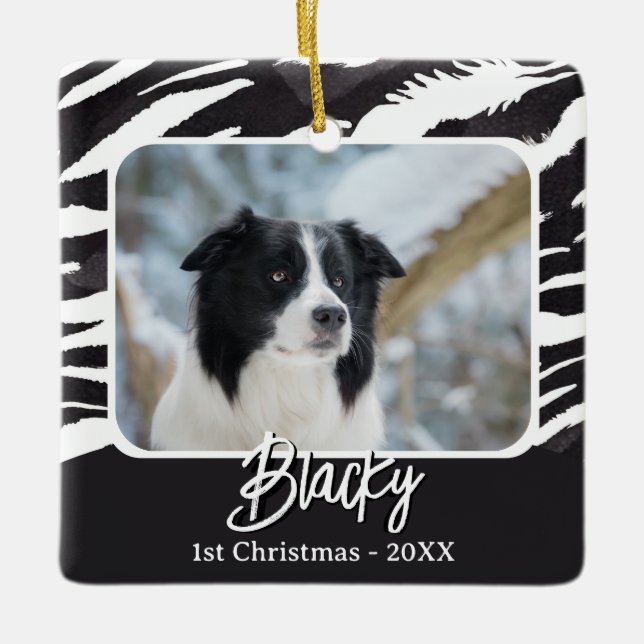Border Collie Fur Muster Foto 1. Weihnachten Keramikornament (Vorderseite)