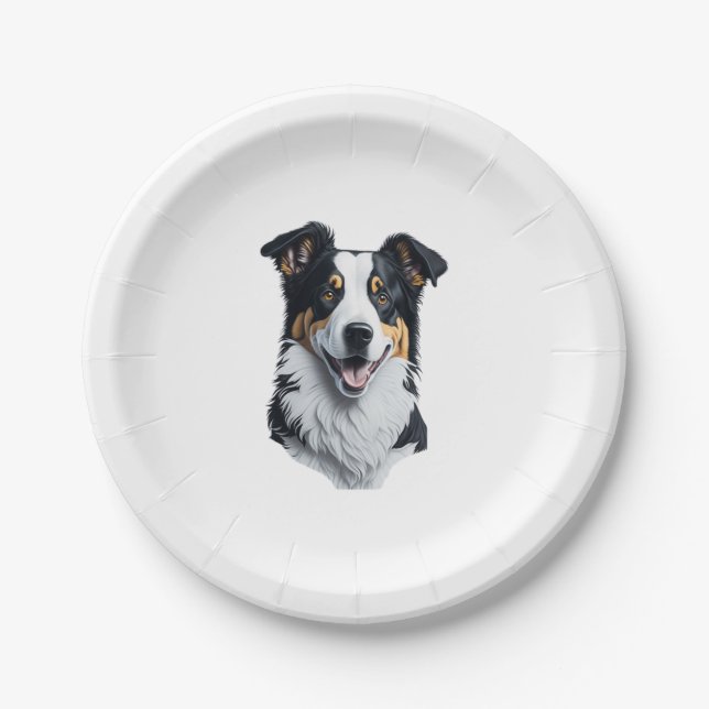 Border Collie Gesicht Pappteller (Vorderseite)