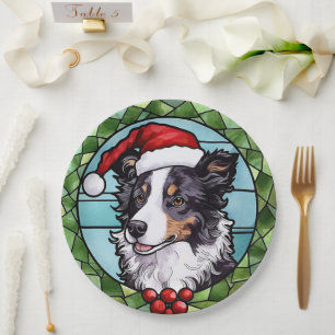 Border Collie gestains Glass Weihnachten Pappteller