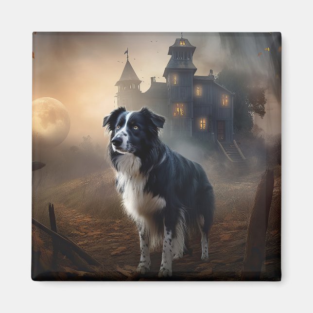 Border Collie Halloween Beängstigend Magnet (Vorne)