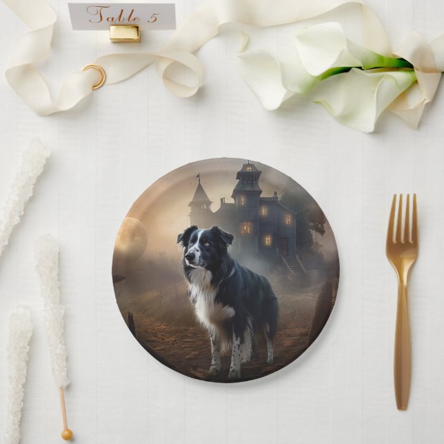 Border Collie Halloween Beängstigend Pappteller (Hochzeit)