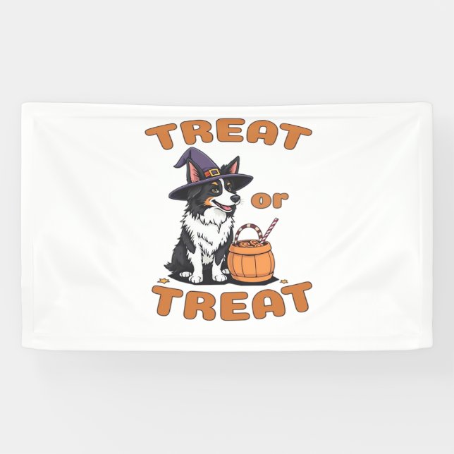 Border Collie Halloween Dog Kostüm "Leckerei oder  Banner (Horizontal)