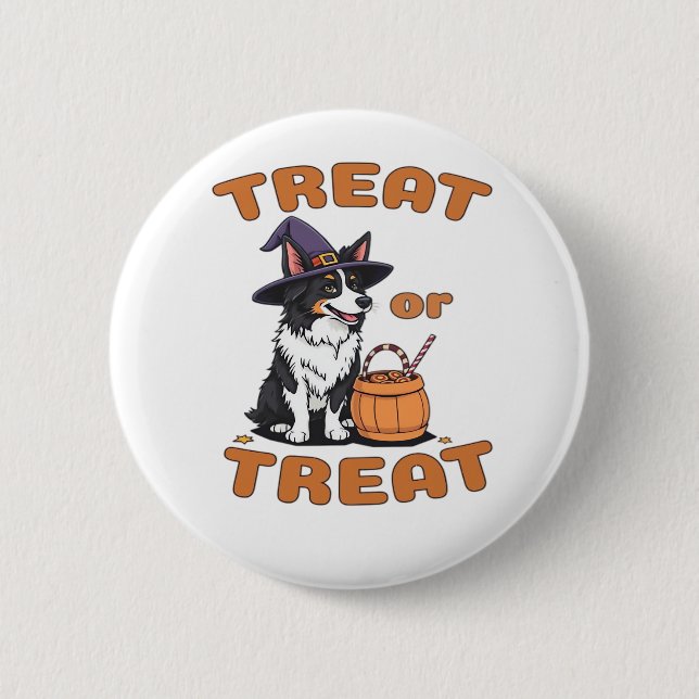 Border Collie Halloween Dog Kostüm "Leckerei oder  Button (Vorderseite)