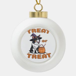 Border Collie Halloween Dog Kostüm "Leckerei oder  Keramik Kugel-Ornament