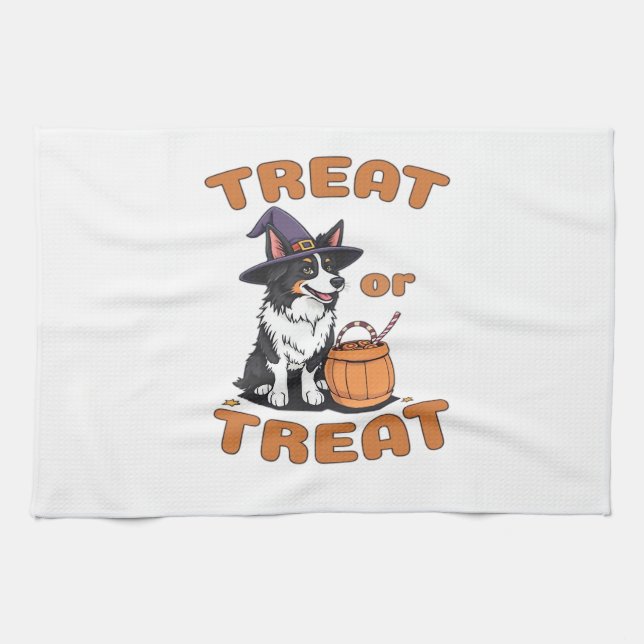 Border Collie Halloween-Hundekostüm �Süßes oder Sa Geschirrtuch (Horizontal)