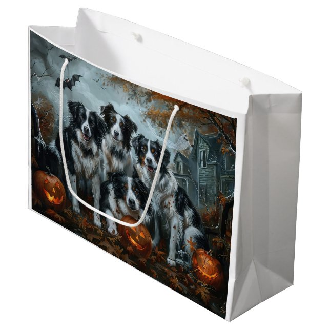Border Collie Halloween Night Doggy Delight Große Geschenktüte (Vorderseite Schrägansicht)