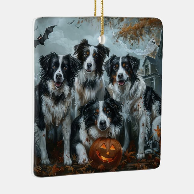 Border Collie Halloween Night Doggy Delight Keramikornament (Rechts)