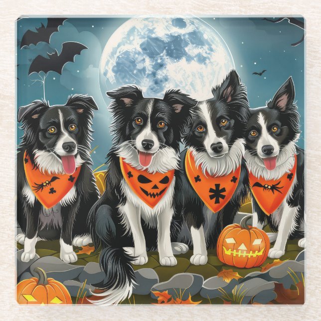 Border Collie Halloween Spooky Glasuntersetzer (Vorderseite)