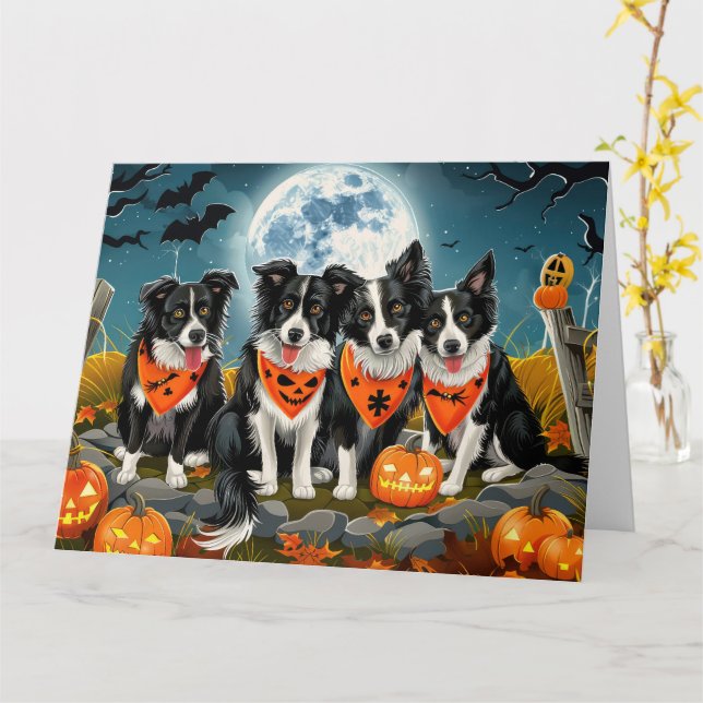 Border Collie Halloween Spooky Karte (Gelbe Blume)