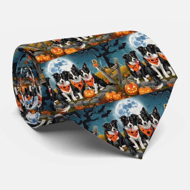 Border Collie Halloween Spooky Krawatte (Gerollt)