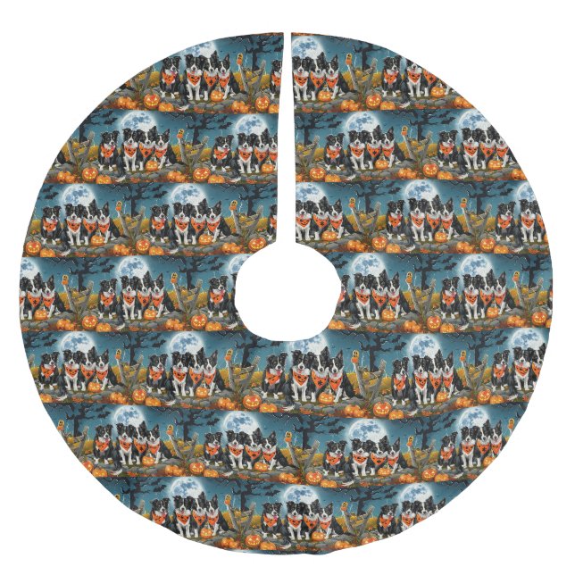 Border Collie Halloween Spooky Polyester Weihnachtsbaumdecke (Vorderseite)