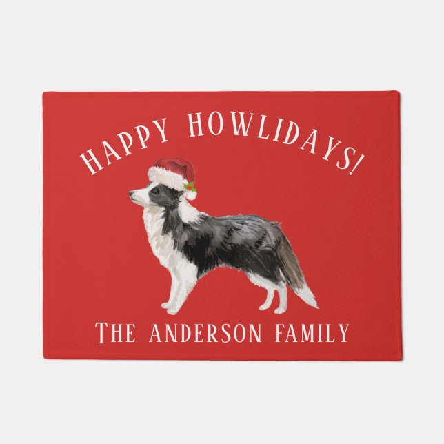 Border Collie Happy Howlidays Fußmatte (Vorderseite)
