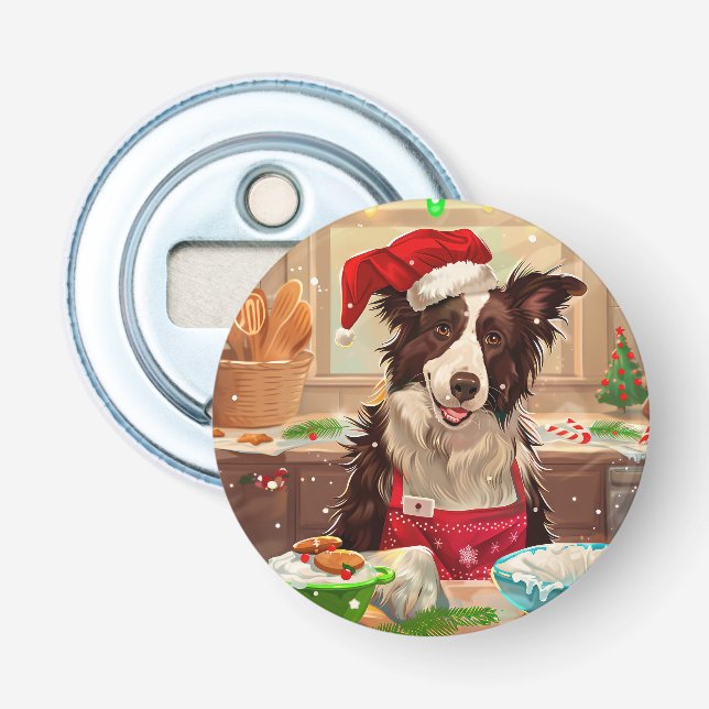 Border Collie Holiday Baking: Feierliche Weihnacht Flaschenöffner (Vorderseite)