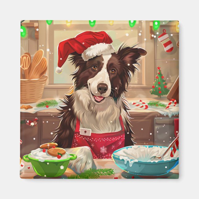 Border Collie Holiday Baking: Feierliche Weihnacht Magnet (Vorne)