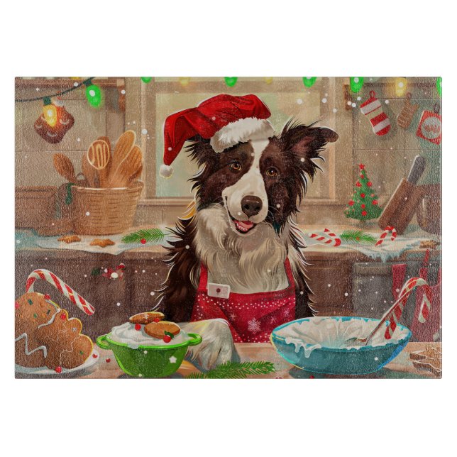 Border Collie Holiday Baking: Feierliche Weihnacht Schneidebrett (Vorderseite)