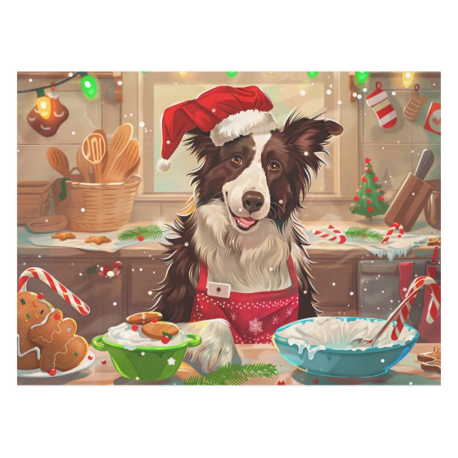 Border Collie Holiday Baking: Feierliche Weihnacht Tischdecke (Vorderseite (Horizontal))