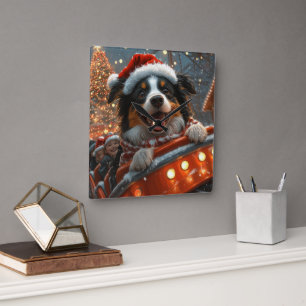 Border Collie Hund Achterbahn Weihnachten Quadratische Wanduhr