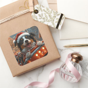 Border Collie Hund Achterbahn Weihnachten Quadratischer Aufkleber