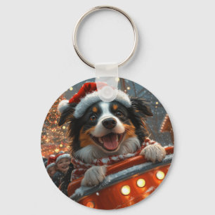 Border Collie Hund Achterbahn Weihnachten Schlüsselanhänger
