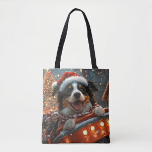 Border Collie Hund Achterbahn Weihnachten Tasche