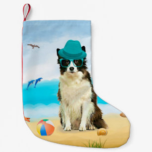 Border Collie Hund am Strand Kleiner Weihnachtsstrumpf