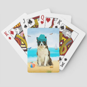 Border Collie Hund am Strand Wurfkissen Spielkarten