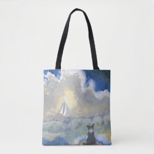 Border-Collie-Hund, der heraus zum Meer anstarrt Tasche